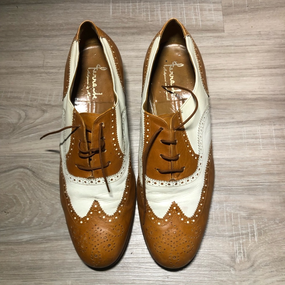 Ferrante shoes men’s size 8 leather 2 tone lace up brown & white